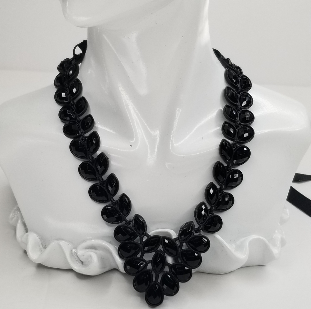Black Bead Gothic Burlesque Moulin Rouge Mourning Victorian Necklace STATEMENT